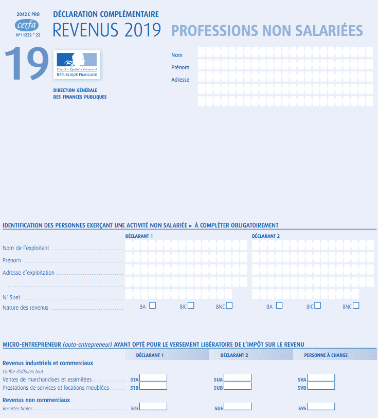 Formulaire déclaration impôts 2018