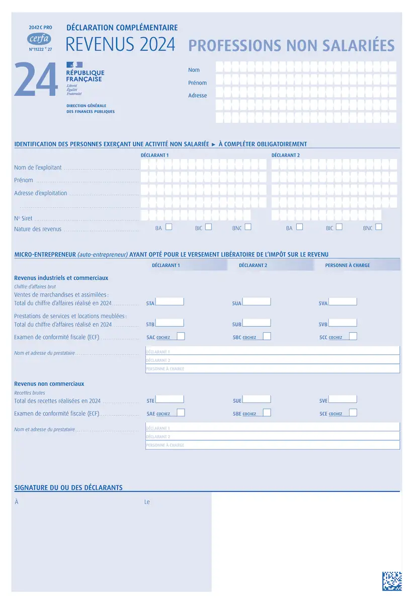 Formulaire 2042 C PRO 2026 déclaration impot micro-entreprise revenus 2025